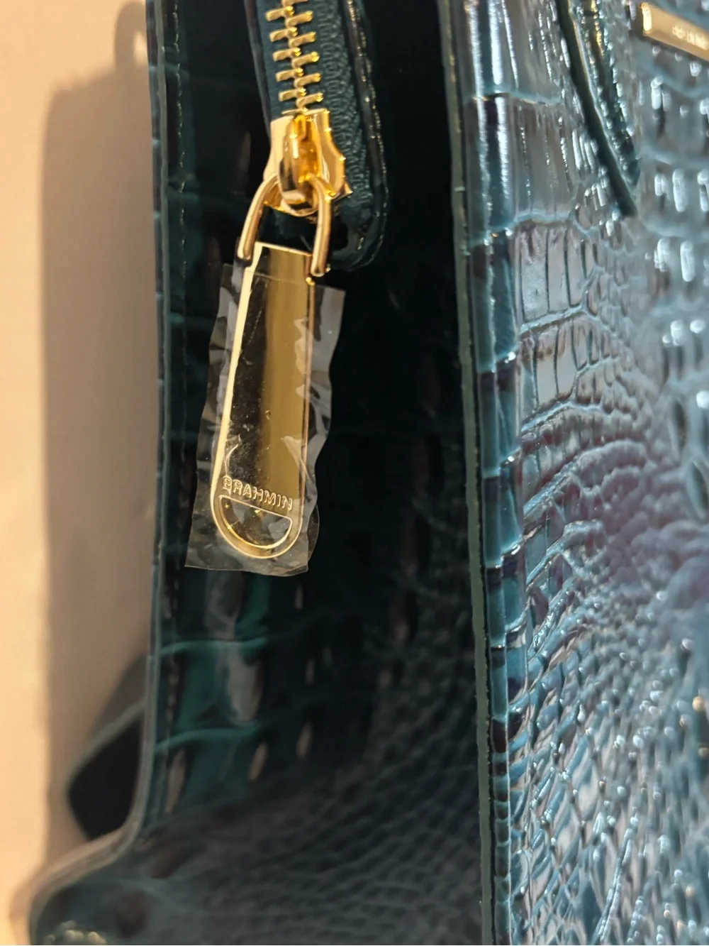 NWOT Brahmin Caroline-Juniper Melbourne Teal Croc-Embossed Top-Handle Tote